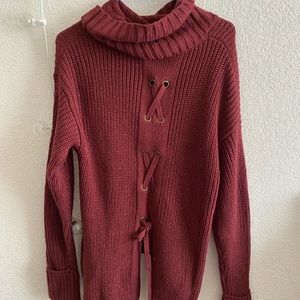 Burgundy sweater with lace up back